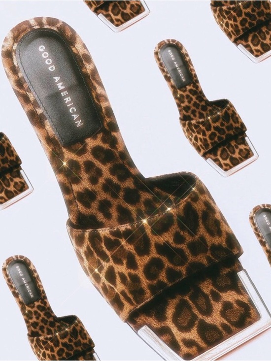 Good American Shoes - Good American Standout Square Toe Leopard Mules 5.5